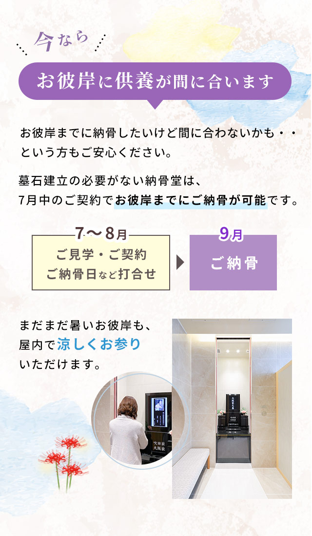 お彼岸のご供養に間に合います