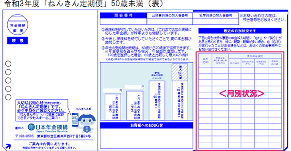 ねんきん定期便の「月別状況」