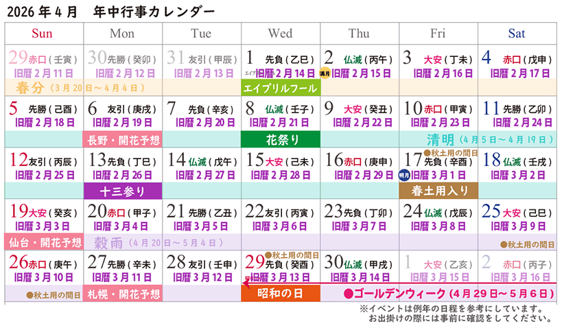 2026年4月の年中行事とは？