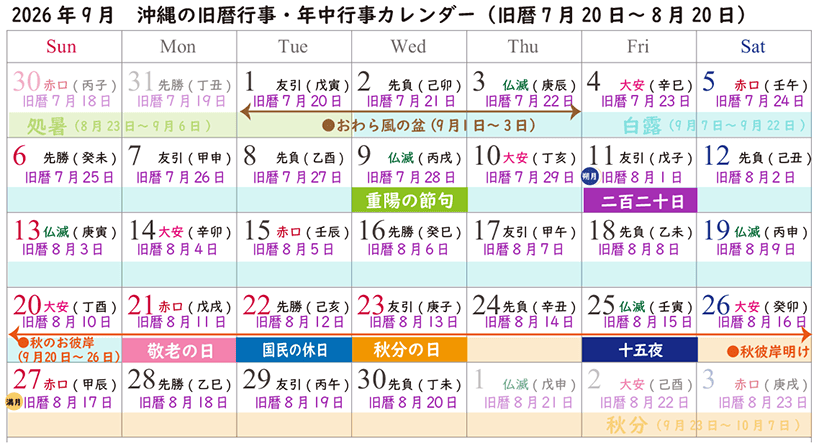 2026年9月の年中行事カレンダー