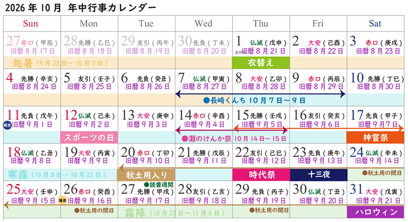 2026年10月の年中行事は？